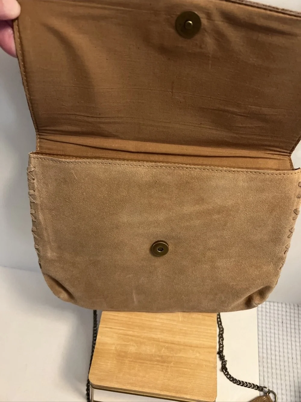 Jane Marie Gold Foil Hairon Suede Leather Crossbody Bag